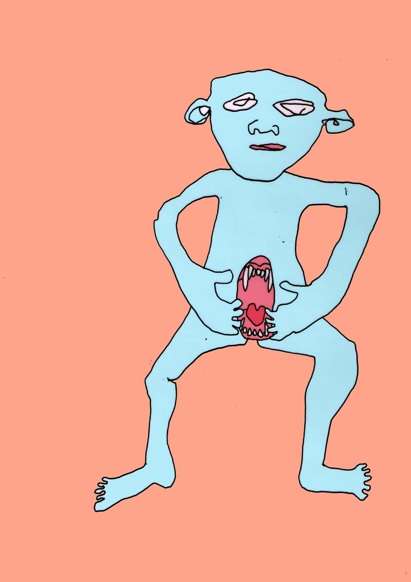 Toothy Vulva drawing in colour by Ailie Rutherford