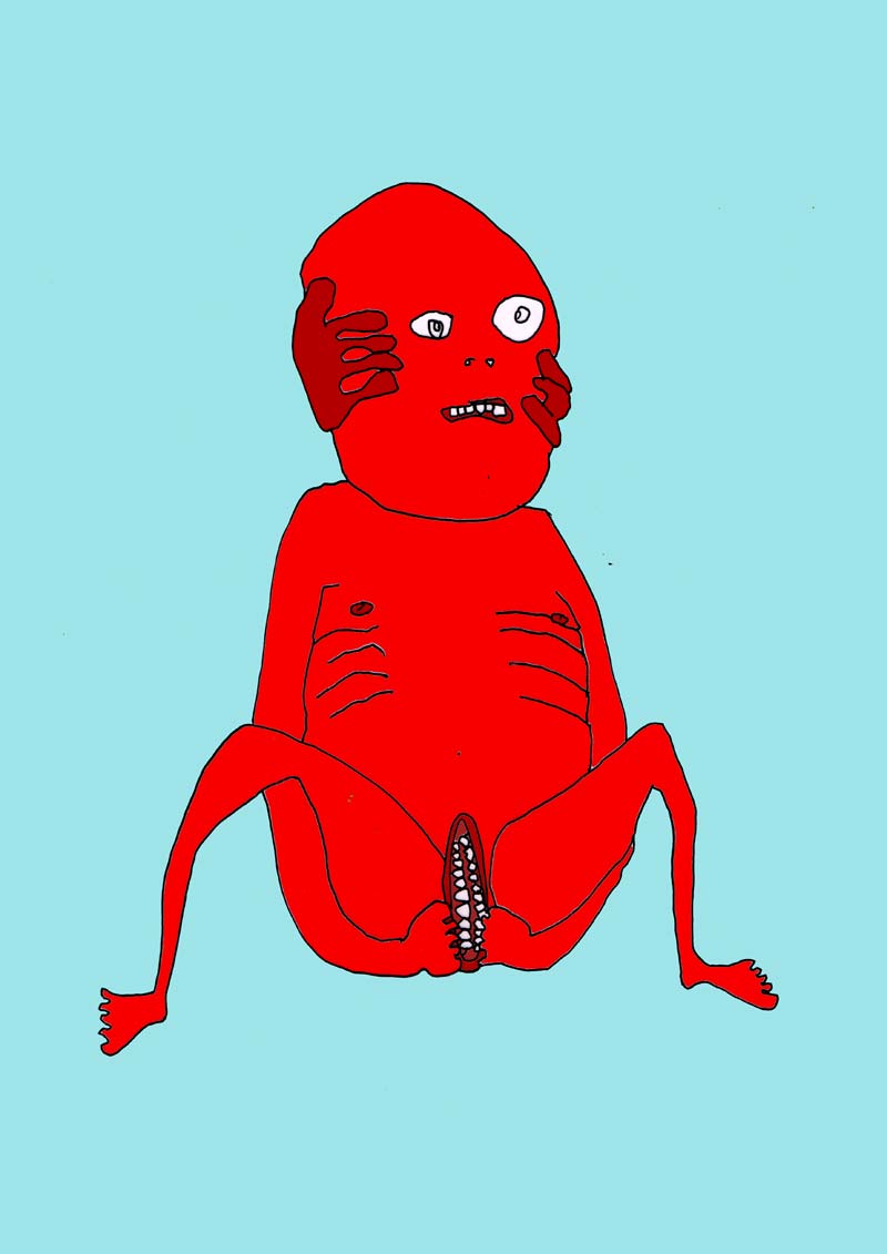 Toothy Vulva drawing in colour by Ailie Rutherford