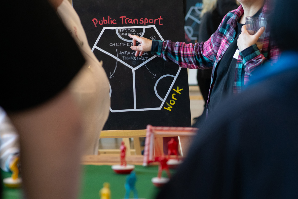 hexagonal diagram for team strategy on chalk board