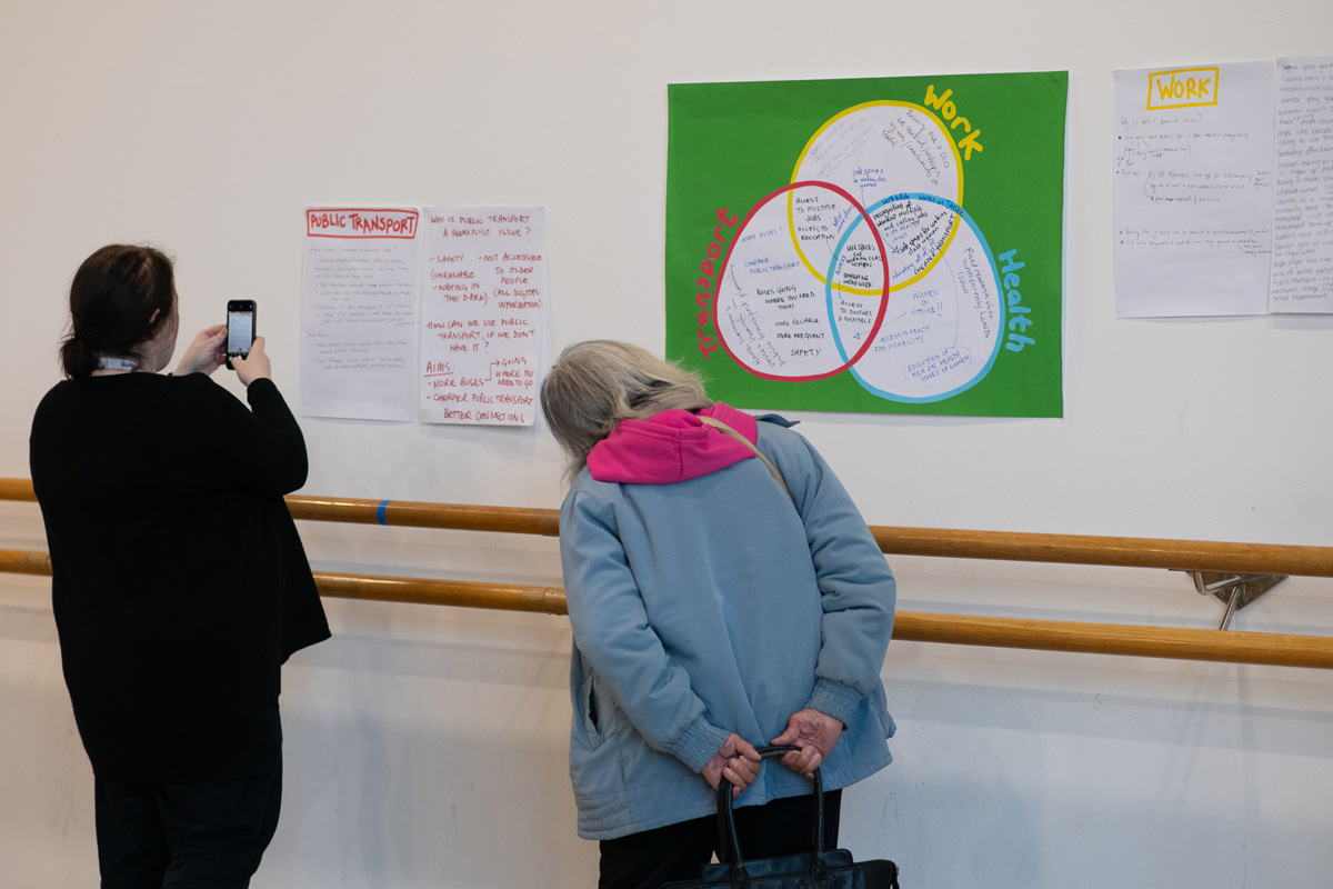 women looking at veen diagram of team goals