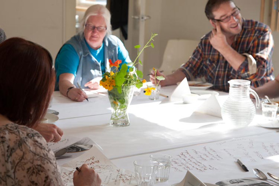 conversation over table at future lunch