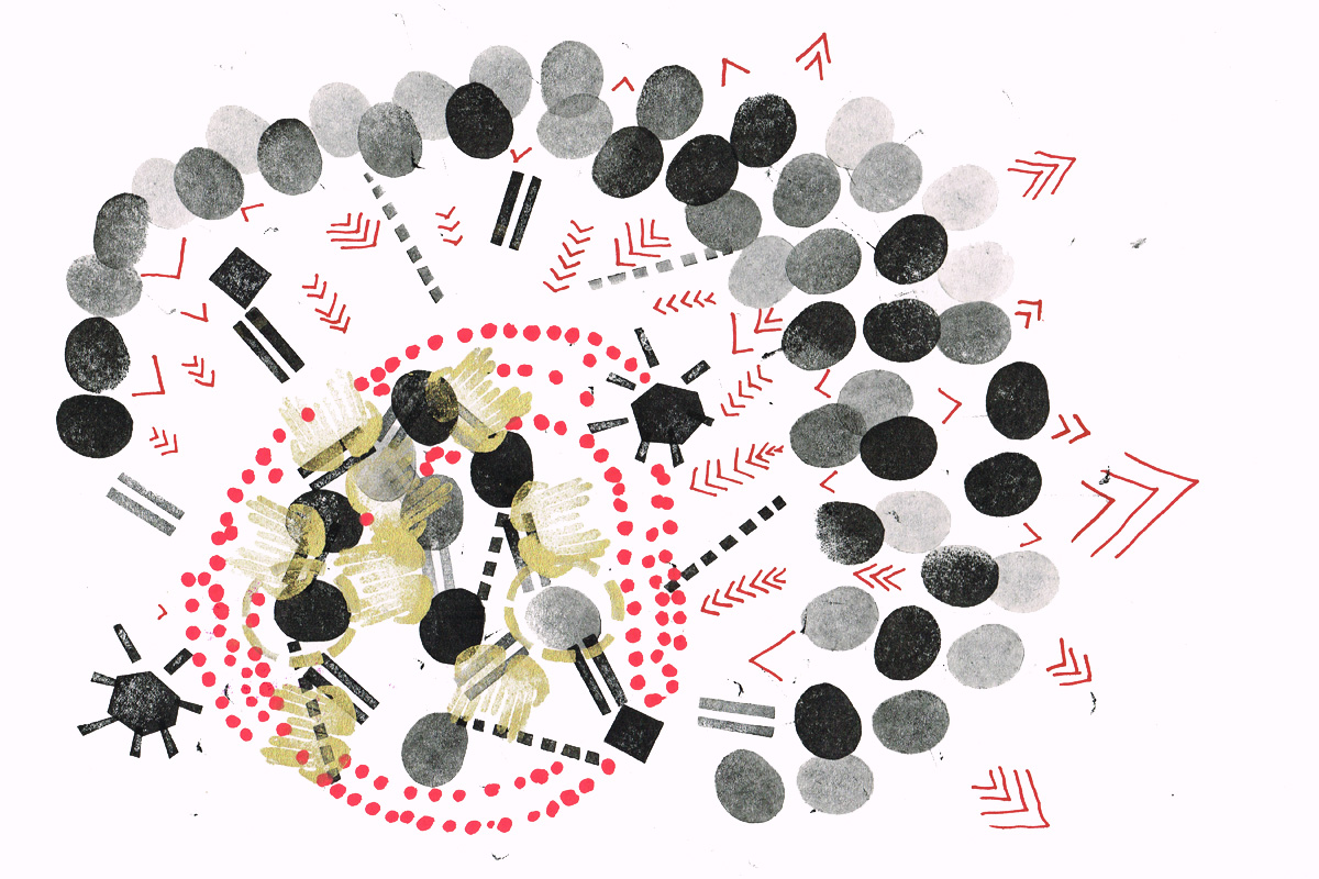 black red and gold map using symbols