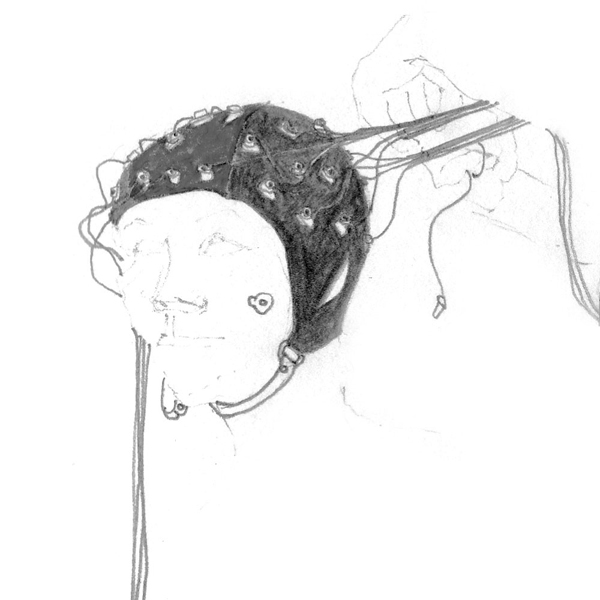 Drawing of me doing an ESP experiment in a lab